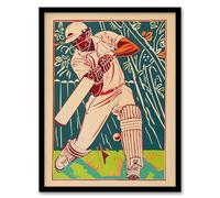 Artery8 Cricket Player Batsman Shot Bright Portrait Man Cave Fathers Day Artwork Framed Wall Art Print 18X24 Inch