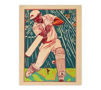 Artery8 Cricket Player Batsman Shot Bright Portrait Wall Art Print in Beige | Size: W12" x H16" Artery8 Beige W12" x H16"