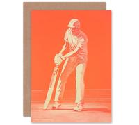 Artery8 Cricket Player Flick Shot Batsman for Husband Him Dad Son Brother Birthday Thank You Congratulations Blank Art Greeting Card
