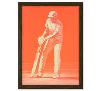 Artery8 Cricket Player Flick Shot Sport Artwork Orange Monochrome Athlete Portrait Artwork Framed A3 Wall Art Print