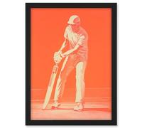 Artery8 Cricket Player Flick Shot Sport Artwork Orange Monochrome Athlete Portrait Artwork Framed A3 Wall Art Print