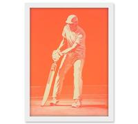 Artery8 Cricket Player Flick Shot Sport Artwork Orange Monochrome Athlete Portrait Artwork Framed A3 Wall Art Print