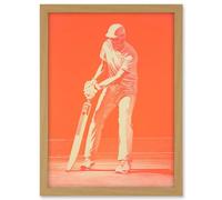 Artery8 Cricket Player Flick Shot Sport Artwork Orange Monochrome Athlete Portrait Artwork Framed A3 Wall Art Print