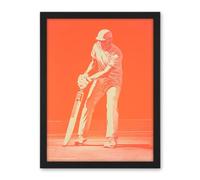 Artery8 Cricket Player Flick Shot Sport Artwork Orange Monochrome Athlete Portrait Artwork Framed Wall Art Print 18X24 Inch