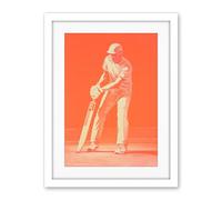 Artery8 Cricket Player Flick Shot Sport Artwork Orange Monochrome Athlete Portrait Artwork Framed Wall Art Print 18X24 Inch