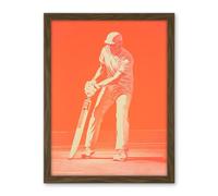 Artery8 Cricket Player Flick Shot Sport Artwork Orange Monochrome Athlete Portrait Artwork Framed Wall Art Print 18X24 Inch
