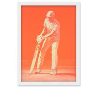 Artery8 Cricket Player Flick Shot Sport Artwork Orange Monochrome Athlete Portrait Artwork Framed Wall Art Print A4