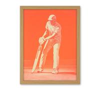 Artery8 Cricket Player Flick Shot Sport Artwork Orange Monochrome Athlete Portrait Artwork Framed Wall Art Print 18X24 Inch