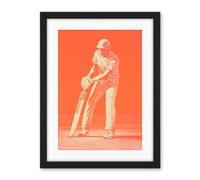 Artery8 Cricket Player Flick Shot Sport Artwork Orange Monochrome Athlete Portrait Artwork Framed Wall Art Print 18X24 Inch
