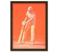 Artery8 Cricket Player Flick Shot Sport Artwork Orange Monochrome Athlete Portrait Artwork Framed Wall Art Print A4
