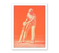 Artery8 Cricket Player Flick Shot Sport Artwork Orange Monochrome Athlete Portrait Artwork Framed Wall Art Print 18X24 Inch