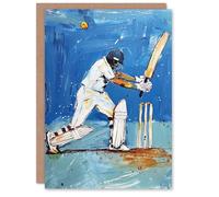 Artery8 Cricket Player Sport Batsman Wicket Painting For Him Man Good Luck Card