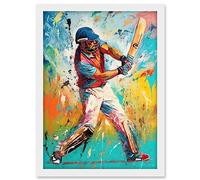 Artery8 Cricket Shot Vibrant Cricketer Batsman Portrait Artwork Framed A3 Wall Art Print