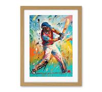 Artery8 Cricket Shot Vibrant Cricketer Batsman Portrait Artwork Framed Wall Art Print 18X24 Inch