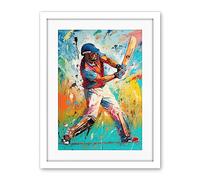 Artery8 Cricket Shot Vibrant Cricketer Batsman Portrait Artwork Framed Wall Art Print 18X24 Inch