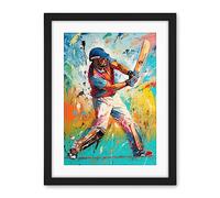 Artery8 Cricket Shot Vibrant Cricketer Batsman Portrait Artwork Framed Wall Art Print 18X24 Inch