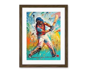 Artery8 Cricket Shot Vibrant Cricketer Batsman Portrait Artwork Framed Wall Art Print 18X24 Inch