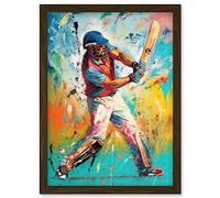 Artery8 Cricket Shot Vibrant Cricketer Batsman Portrait Artwork Framed Wall Art Print A4
