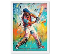 Artery8 Cricket Shot Vibrant Cricketer Batsman Portrait Artwork Framed Wall Art Print A4