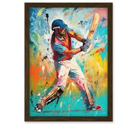 Artery8 Cricket Shot Vibrant Cricketer Batsman Portrait Artwork Framed Wall Art Print A4