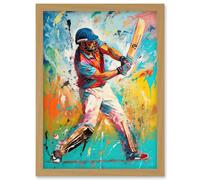 Artery8 Cricket Shot Vibrant Cricketer Batsman Portrait Artwork Framed Wall Art Print A4