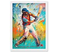 Artery8 Cricket Shot Vibrant Cricketer Batsman Portrait Artwork Framed Wall Art Print A4