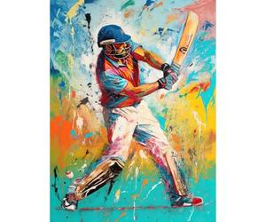 Artery8 Cricket Shot Vibrant Cricketer Batsman Portrait Extra Large XL Wall Art Poster Print