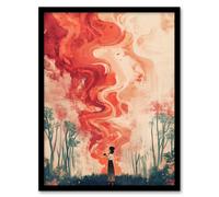 Artery8 Crimson Offering Smoke Signals Surreal Painting Framed Art Print in Red | Size: A4 Artery8 Red A4