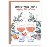 Artery8 Crippling Debt & Wine Time Funny Christmas Greeting Card Artery8 Multicolor