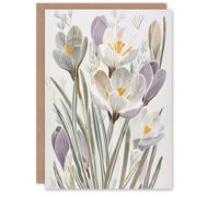 Artery8 Crocus Flowers in Bloom Artwork Pastel Bouquet Birthday Art Card in White Artery8 White