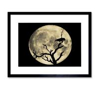 Artery8 Crow Silhouette Moon Black Grey Home Decor 12X16" Framed Wall Art Print