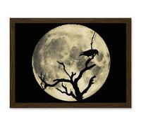 Artery8 Crow Tree Perch Silhouette Moon Black Grey A4 Artwork Framed Wall Art Print