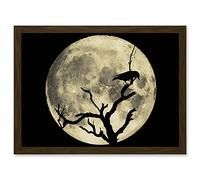 Artery8 Crow Tree Perch Silhouette Moon Black Grey Artwork Framed A3 Wall Art Print