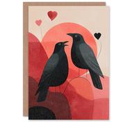 Artery8 Crows Bird Couple Midcentury Modern Animals In Love Valentine's Day Card