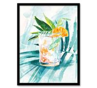 Cuba Libre Cocktail Monstera Leaf Watercolour Framed Art Print Artery8 Blue A4