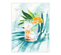 Artery8 Cuba Libre Cocktail Monstera Leaf Watercolour Wall Art Print in Blue | Size: W12" x H16" Artery8 Blue W12" x H16"