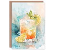 Artery8 Cuba Libre Cocktail Watercolour Tropical Summer Birthday Art Card in Blue Artery8 Blue