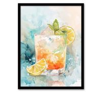 Artery8 Cuba Libre Cocktail Watercolour Tropical Summer Framed Art Print in Blue | Size: W12" x H16" Artery8 Blue W12" x H16"