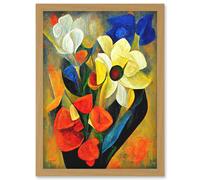 Artery8 Cubist Abstract Flower Bouquet Still Life Oil Painting Artwork Framed Wall Art Print A4 in Light Oak Artery8 Light Oak