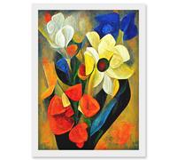 Artery8 Cubist Abstract Flower Bouquet Still Life Oil Painting Artwork Framed Wall Art Print A4 in White Artery8 White