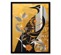 Artery8 Cuckoo Clock Abstract Geometric Gold Grey Black Artwork Framed Wall Art Print A4