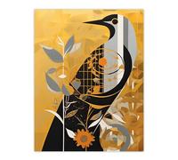 Wall Art Print Cuckoo Clock Abstract Geometric Gold Grey Black Poster Picture Artery8 Gold W24 inch x H32 inch