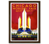 Artery8 Cultural World Fair Chicago 1933 Centennial A4 Artwork Framed Wall Art Print in Brown Artery8 Brown