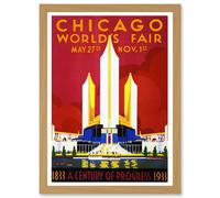Artery8 Cultural World Fair Chicago 1933 Centennial A4 Artwork Framed Wall Art Print in Light Oak Artery8 Light Oak