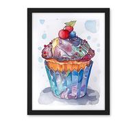 Artery8 Cupcake Icing With Fruit Folk Art Watercolour Painting Artwork Framed Wall Art Print 18X24 Inch