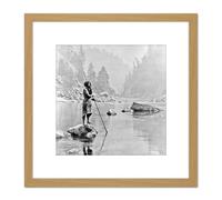 Artery8 Curtis Native American Hupa Smoky Day Sugar Bowl Photo 8X8 Inch Square Wooden Framed Wall Art Print Picture with Mount in Light Oak Artery8 Light Oak