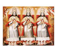 Artery8 Cusco School Enthroned Trinity As Three Identical Figures Premium Wall Art Canvas Print 18X24 Inch