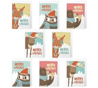 Artery8 Cute Animal Christmas Cards Set of 8 - A6 Size - Festive Winter Fox Owl Bear Reindeer