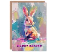 Artery8 Easter Card Cute Baby Bunny Rabbit Pastel Colour Oil Painting For Child Kids Greeting Card