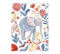 Artery8 Cute Baby Elephant Blue Red Floral Watercolour Kids Bedroom Nursery Large Wall Art Poster Print Thick Paper 18X24 Inch